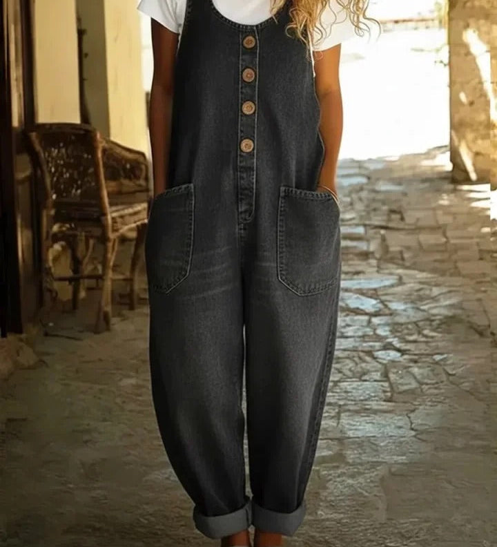 Audra | Vintage pestud puuvillane teksakombinesoon