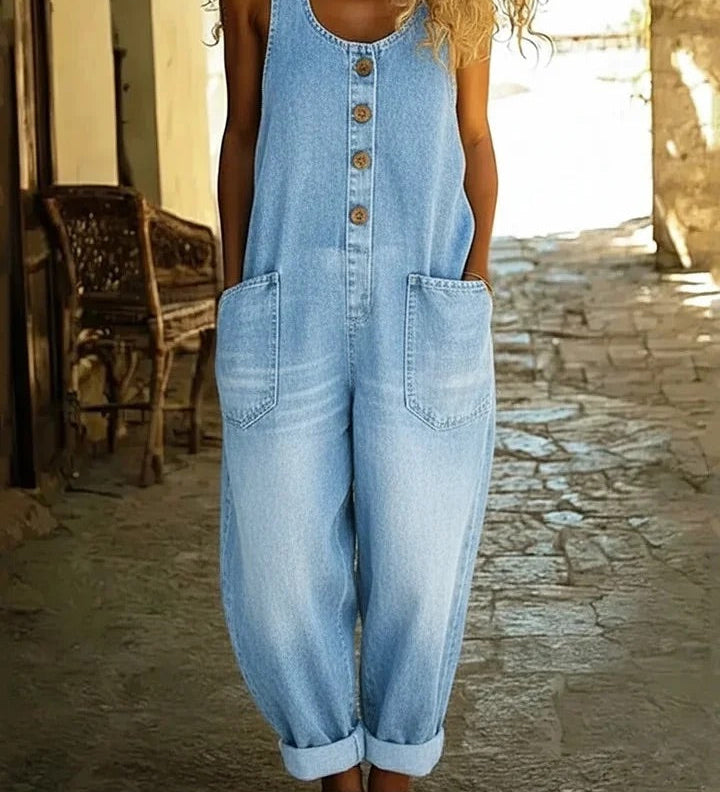 Audra | Vintage pestud puuvillane teksakombinesoon